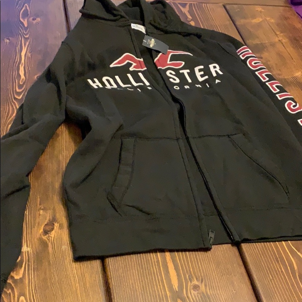 NWT Hollister black zip hoodie